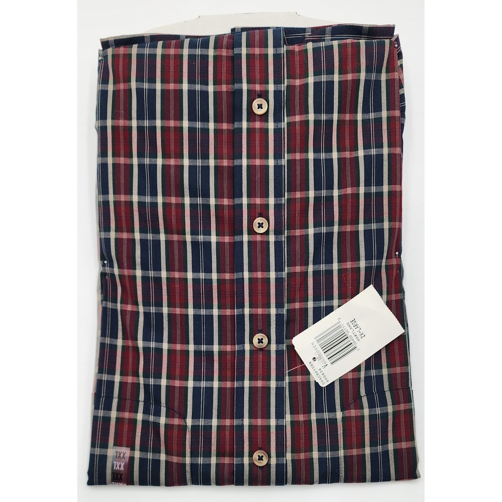 Van Heusen Button Down Shirt Mens XXL Burgundy Plaid New Wrinkle Free Broadcloth - Picture 3 of 4